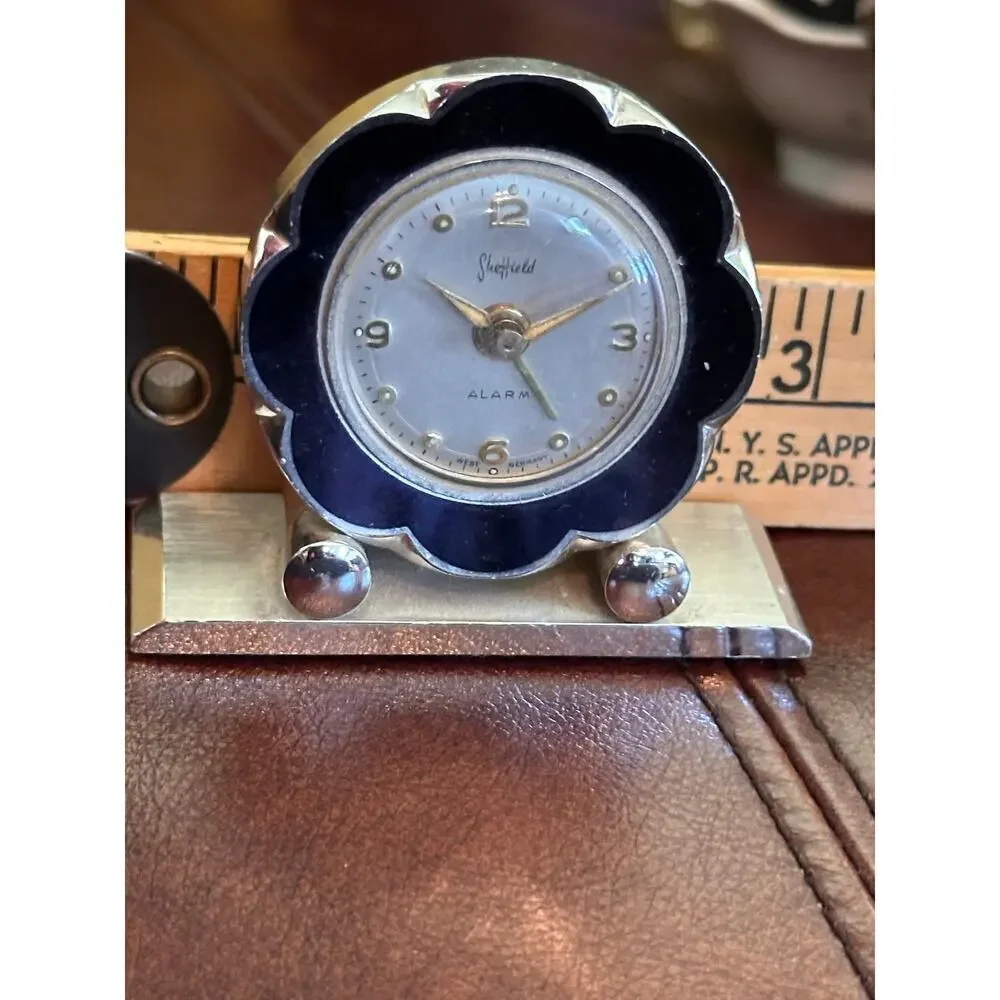 1954 Sheffield Flower Design West Germany Small Travel Alarm Clock